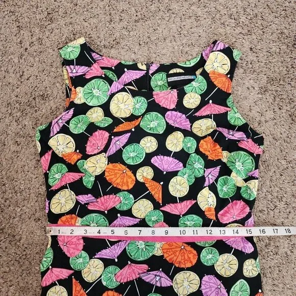 Vintage Requirements Cocktail Umbrella Lemon Lime Novelty Fit Flare Dress 8/S - Picture 10 of 11